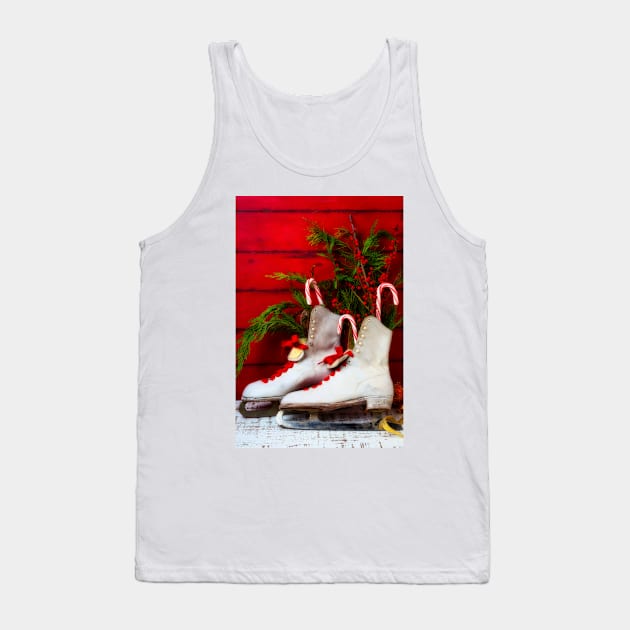 Vintage Women's Ice Skates And Candy Canes Tank Top by photogarry
